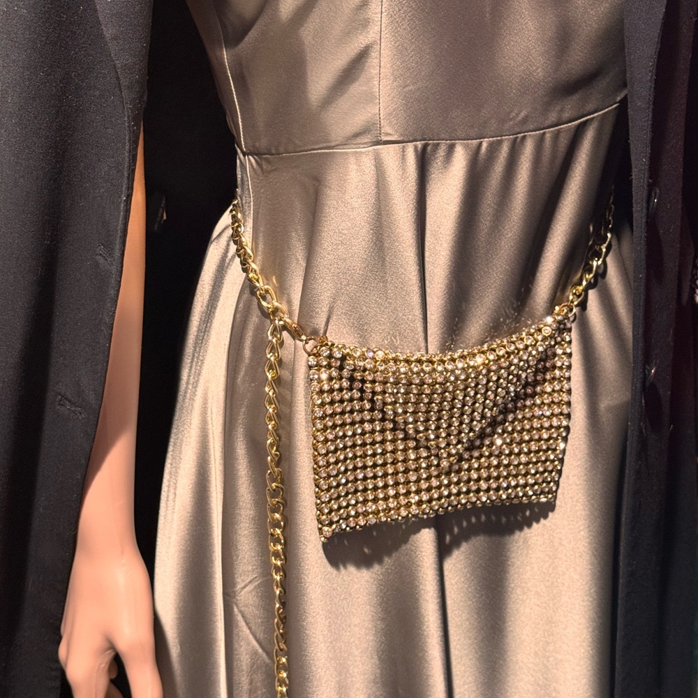 Gold Chain Crystal Clutch belt